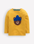 T-shirt manches longues à appliqué-Ours jaune canari