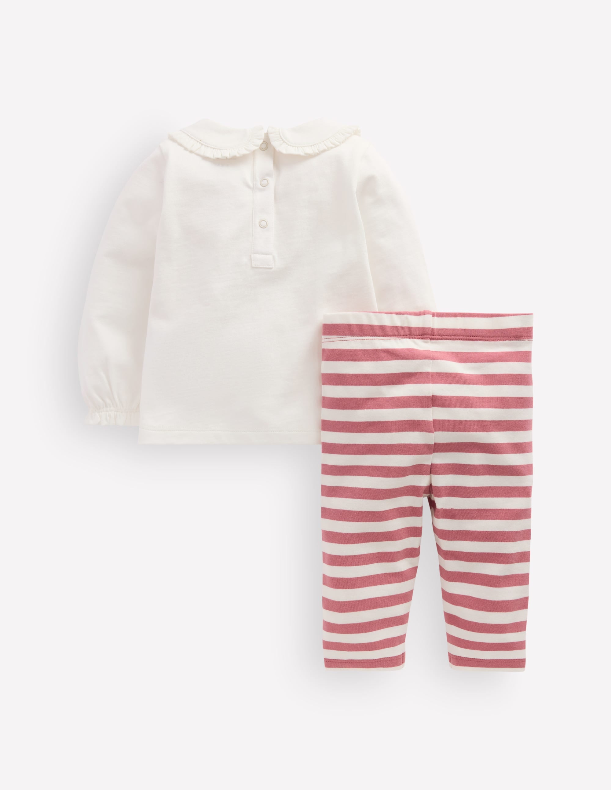 Collared Jersey Set-Ivory/Pink Embroidered - Image 2