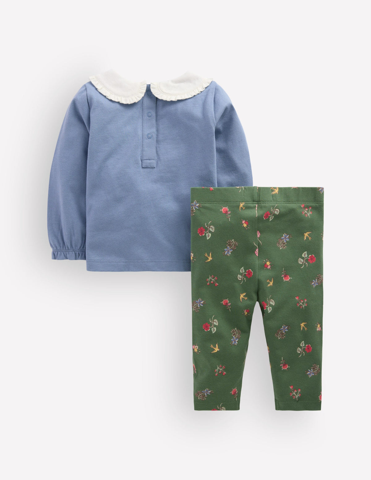 Ensemble à col en jersey-Motif floral bleu français et vert-3