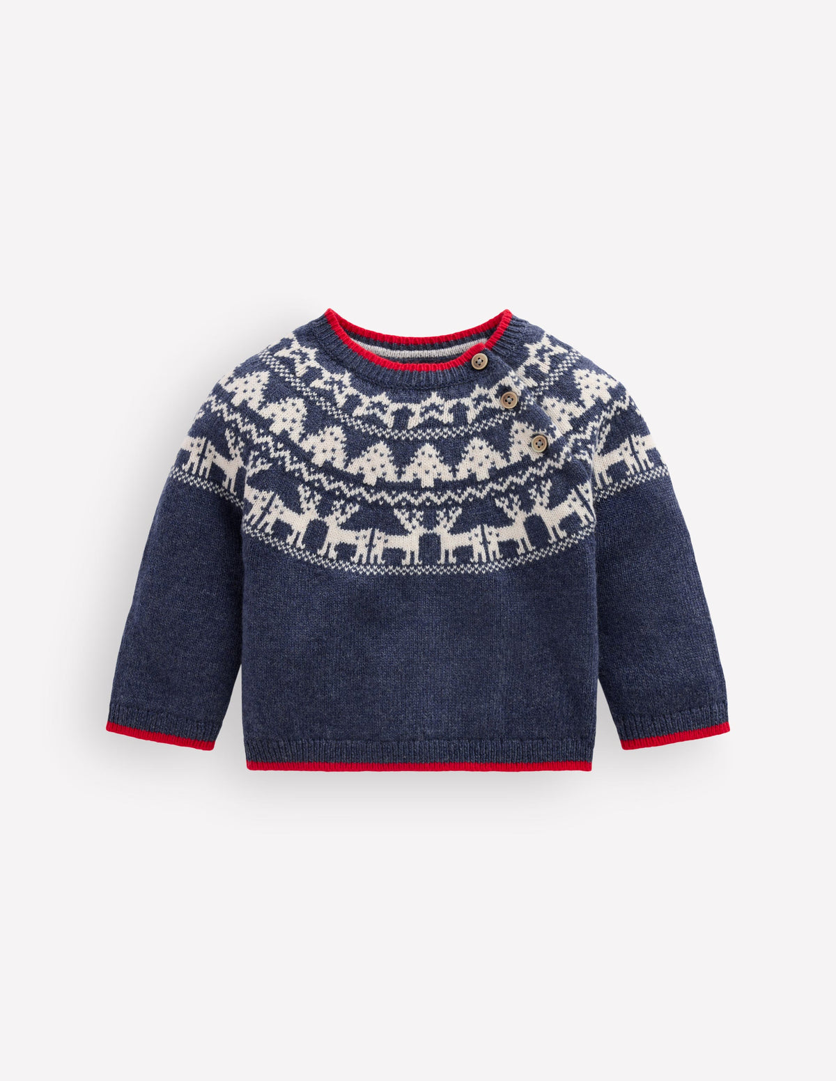 Pull motif jacquard-Motif festif bleu marine universitaire chiné-1