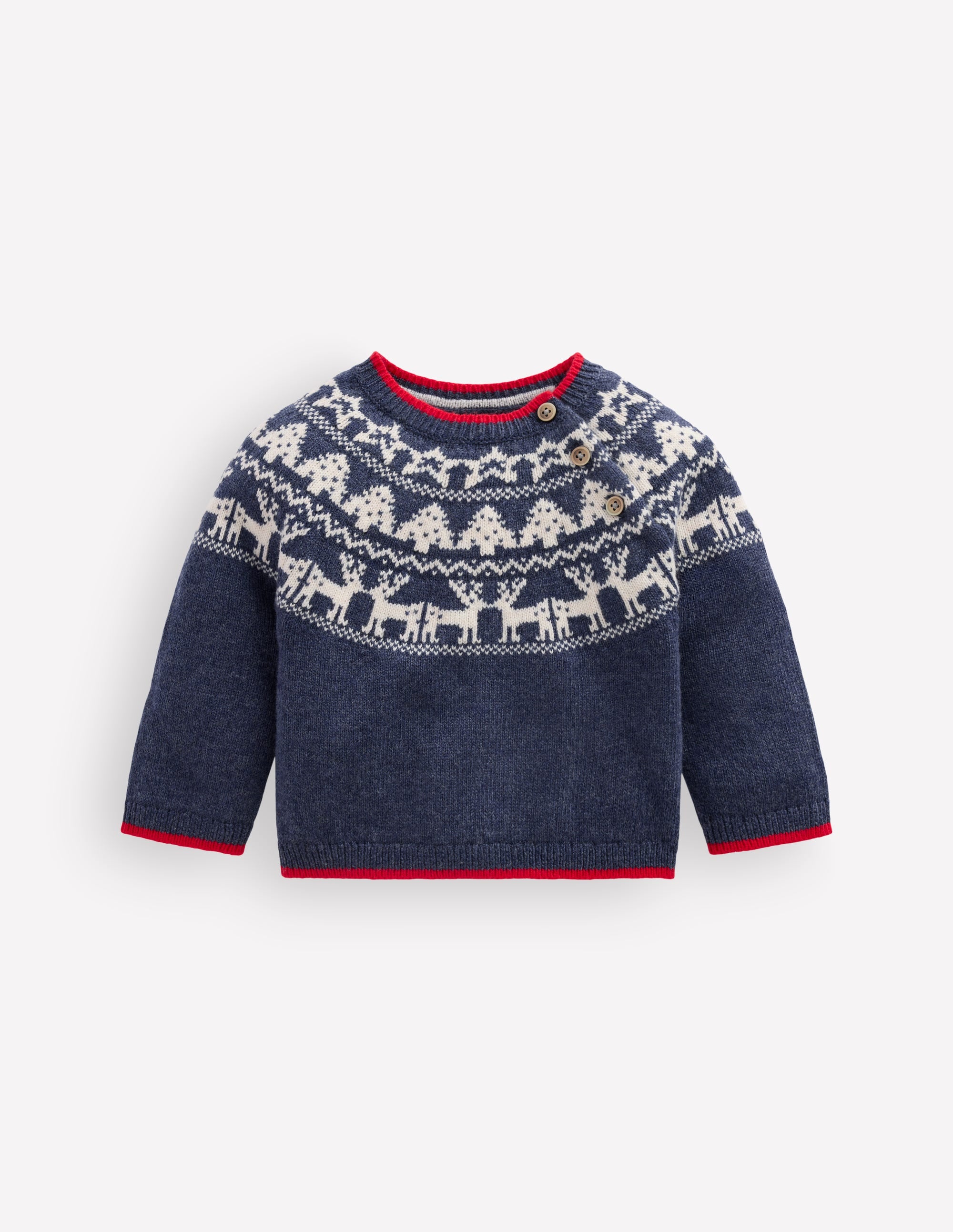 Pull motif jacquard-Motif festif bleu marine universitaire chiné - Image 1
