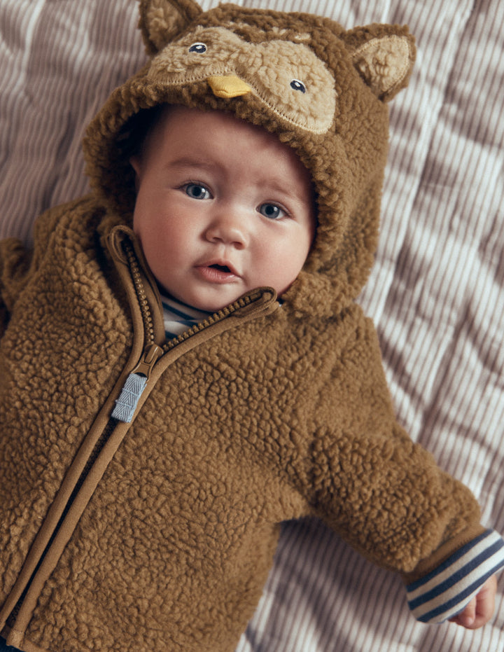 Originelle, kuschelige Teddyfell-Jacke-Braun Eule