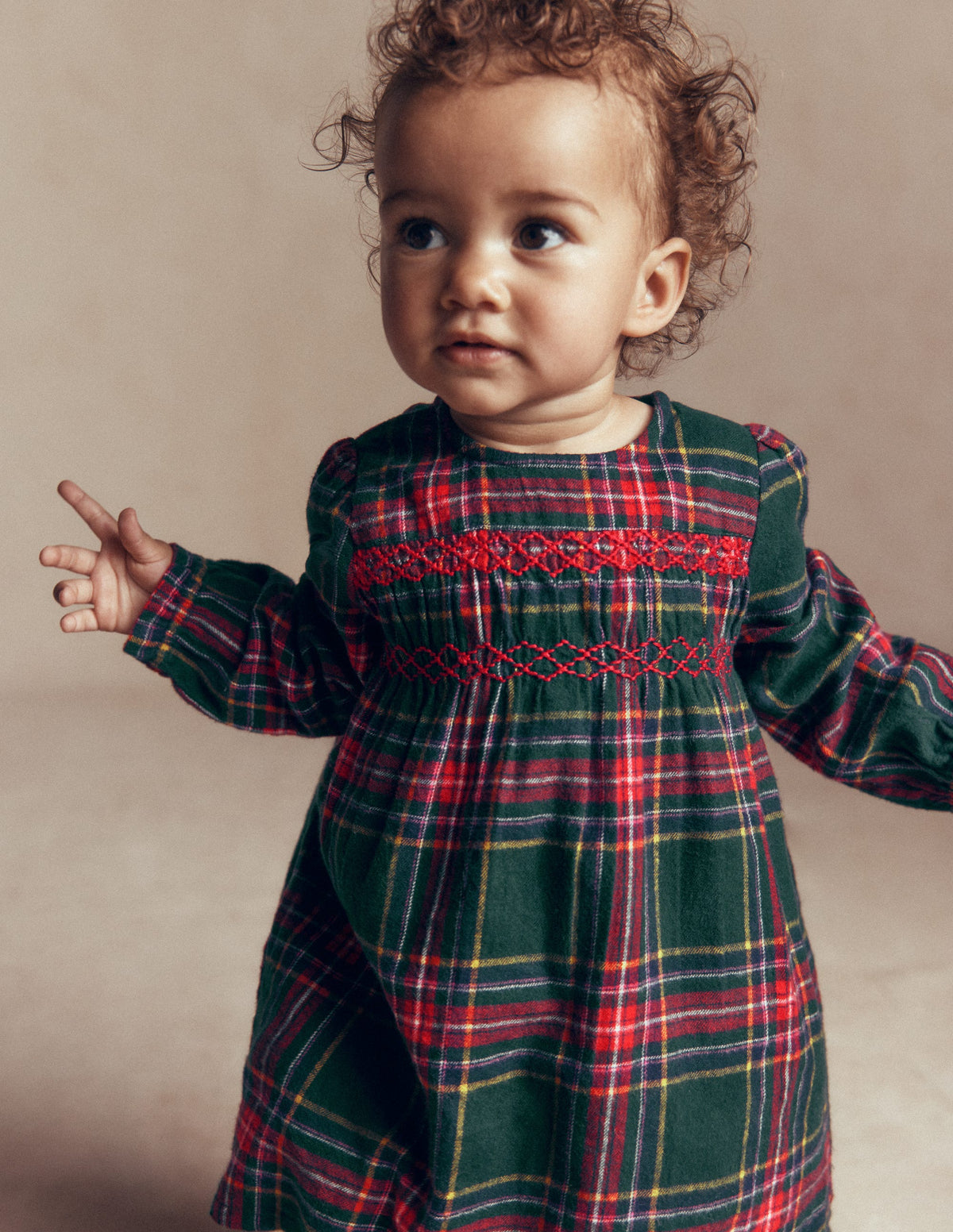 Smocked Occasion Dress-Green Family Check - Image 1