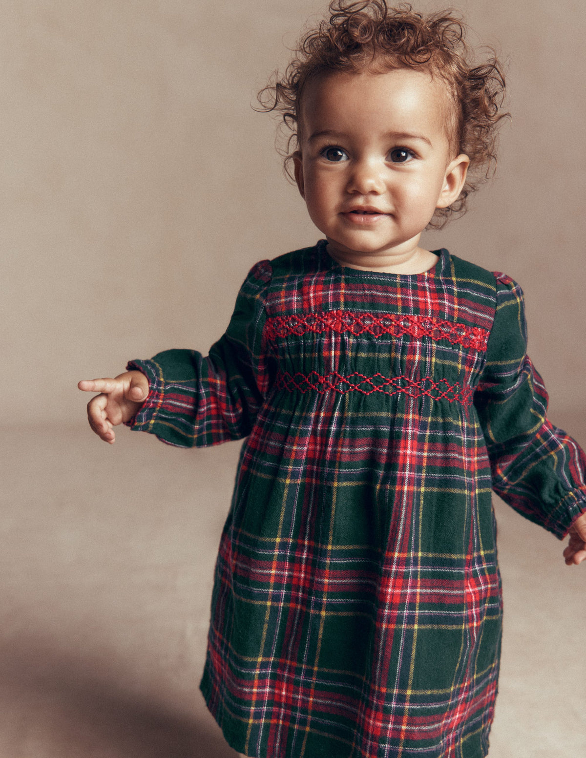 Smocked Occasion Dress-Green Family Check-3