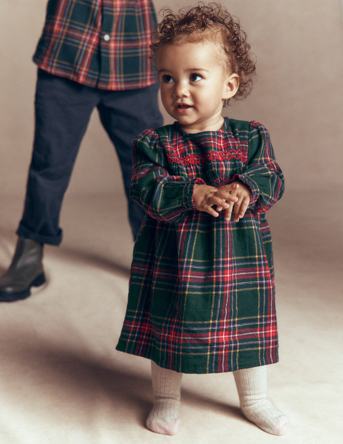 Smocked Occasion Dress-Green Family Check-4