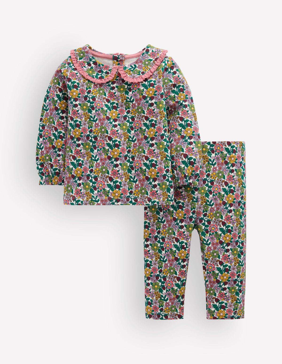 Sweatshirt-Set mit hübschem Kragen-Himbeer Blumenmuster-1