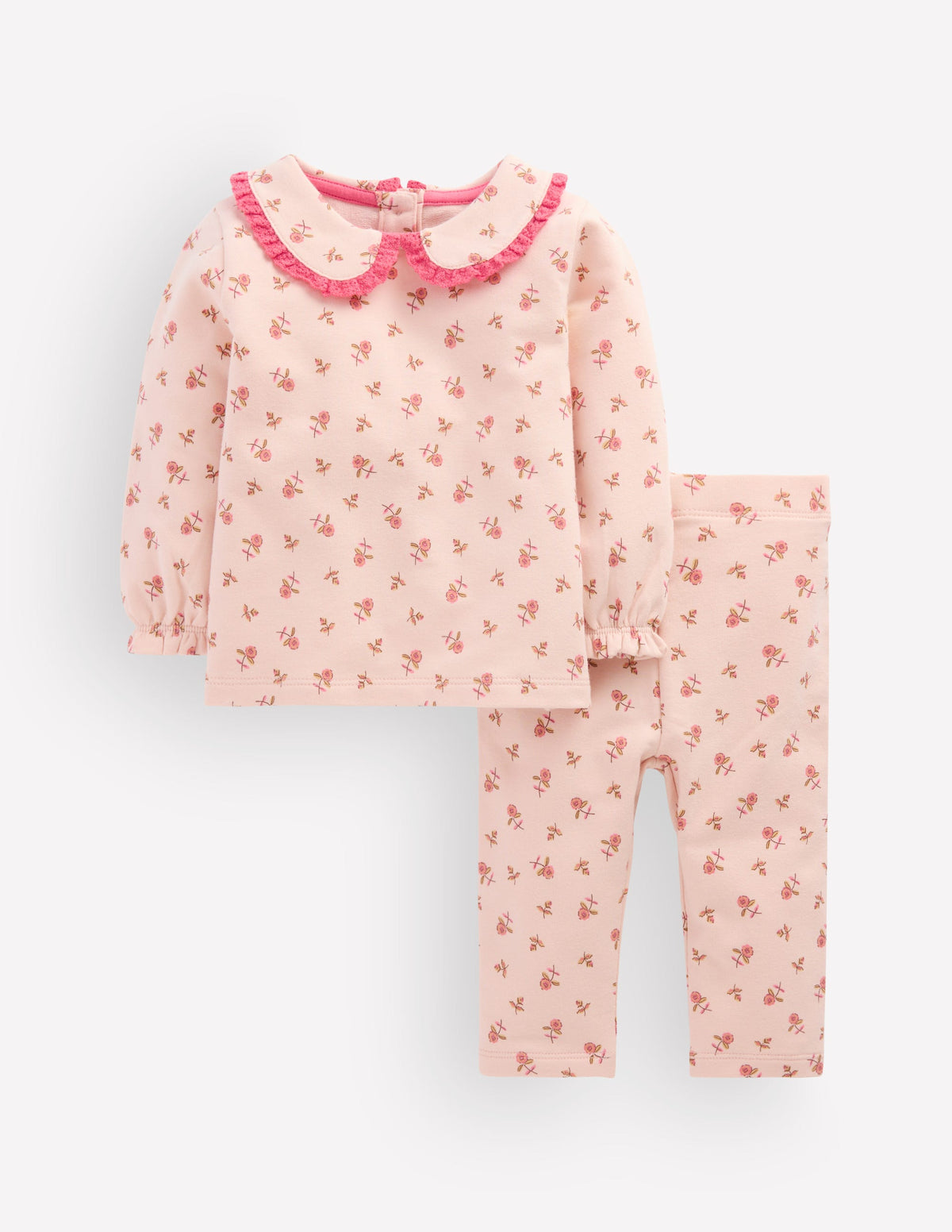 Sweatshirt-Set mit hübschem Kragen-Botanisch Rosa Kleines Blumenmuster-3