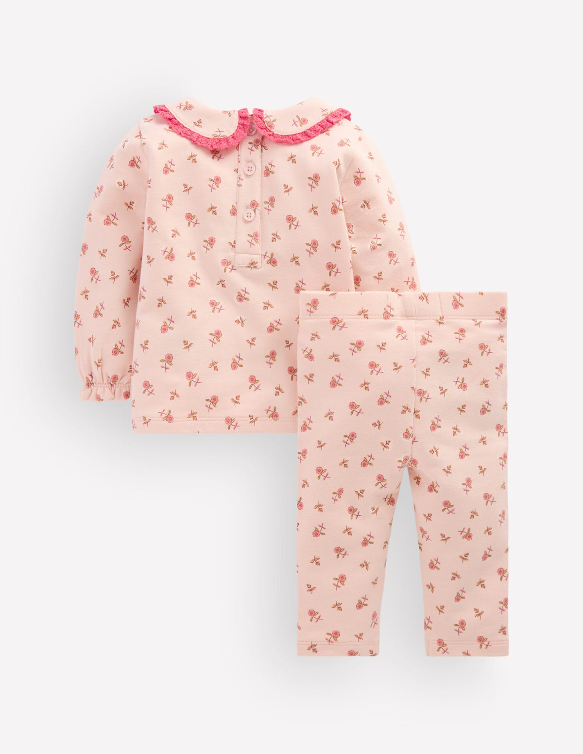 Sweatshirt-Set mit hübschem Kragen-Botanisch Rosa Kleines Blumenmuster-4