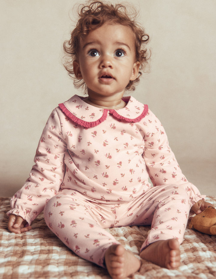 Sweatshirt-Set mit hübschem Kragen-Botanisch Rosa Kleines Blumenmuster