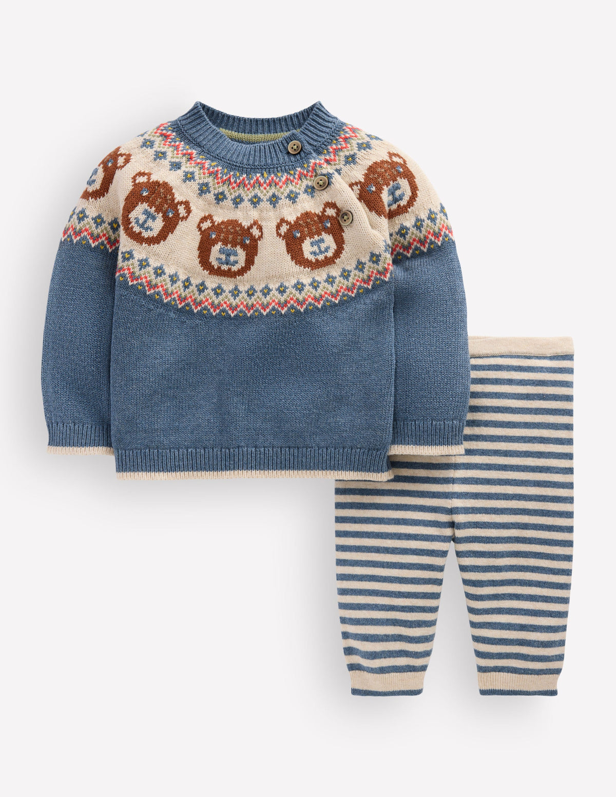 Ensemble en maille motif jacquard-Motif jacquard ours bleu denim - Image 1