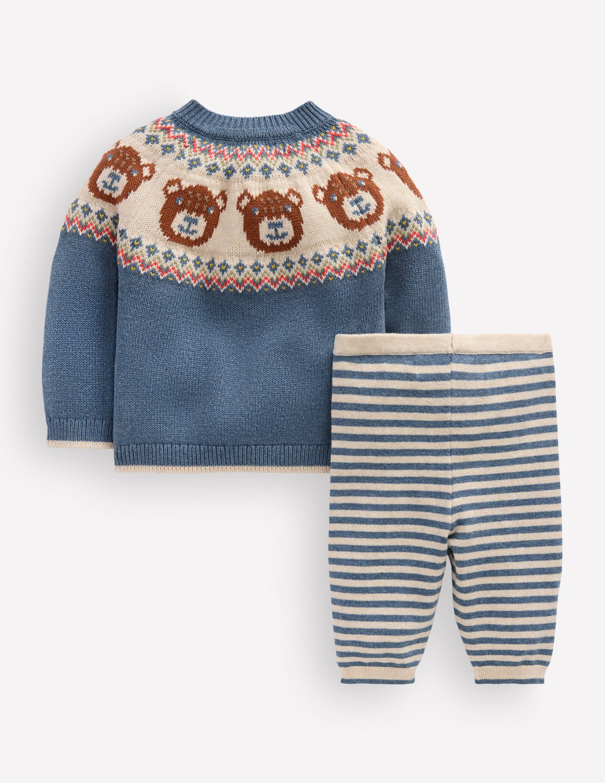 Ensemble en maille motif jacquard-Motif jacquard ours bleu denim - Image 2