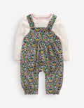 Latzhosen-Set aus Jersey-Himbeer Bunt Blumenmuster