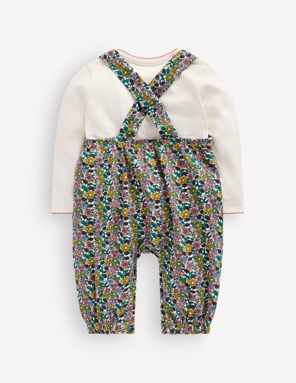 Latzhosen-Set aus Jersey-Himbeer Bunt Blumenmuster-3