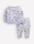 Sweatshirt-Set mit Rüschenausschnitt-Blau Meliert