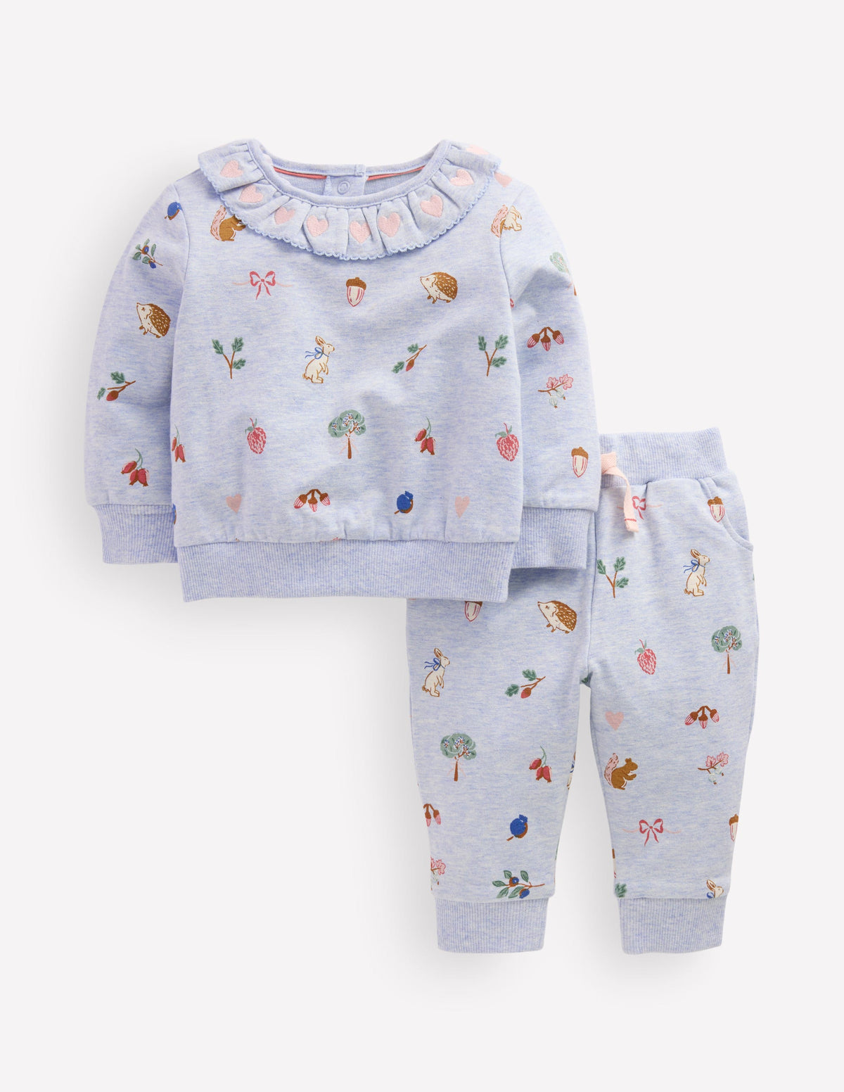Sweatshirt-Set mit Rüschenausschnitt-Blau Meliert-1