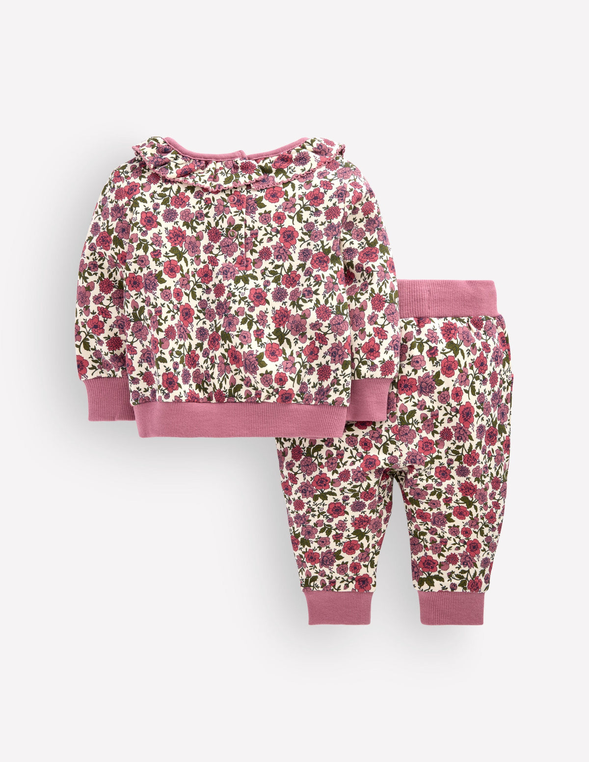 Sweatshirt-Set mit Rüschenausschnitt-Vintage-Rosa Blumenbeet - Image 3