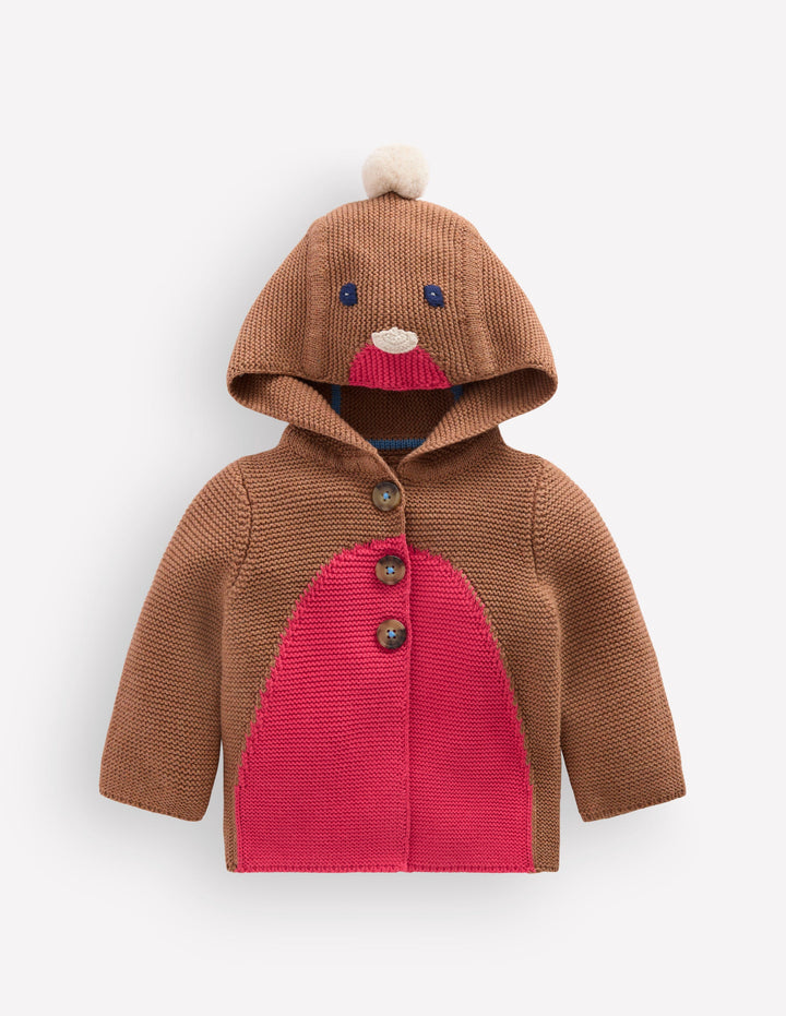Originelle, gestrickte Baumwolljacke-Sanftes Braun Rotkehlchen