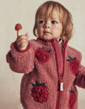 Kuschelige Teddyfell-Jacke-Rosa Brombeer-Applikation