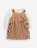 Ensemble avec robe chasuble brodée-Broderie gingembre