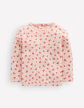 Top en coton et pointelle-Motif petites fleurs rose botanique