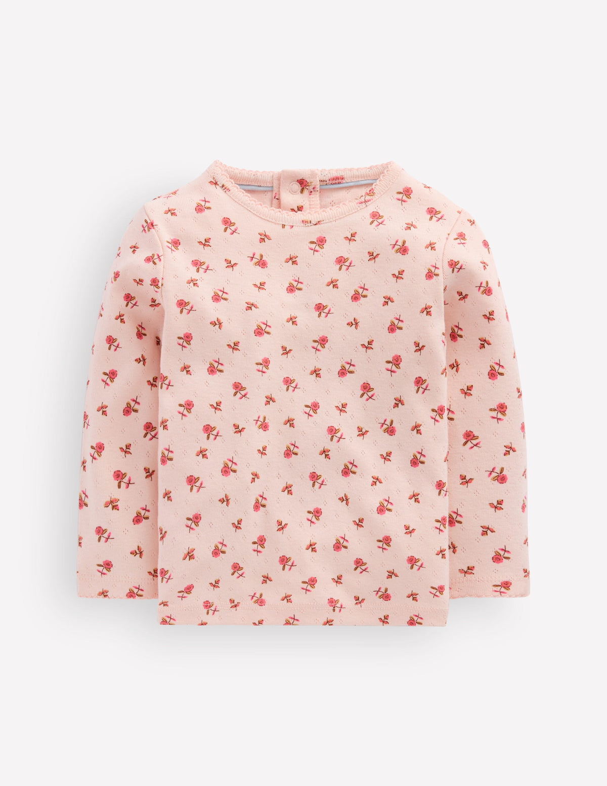 Top en coton et pointelle-Motif petites fleurs rose botanique - Image 1