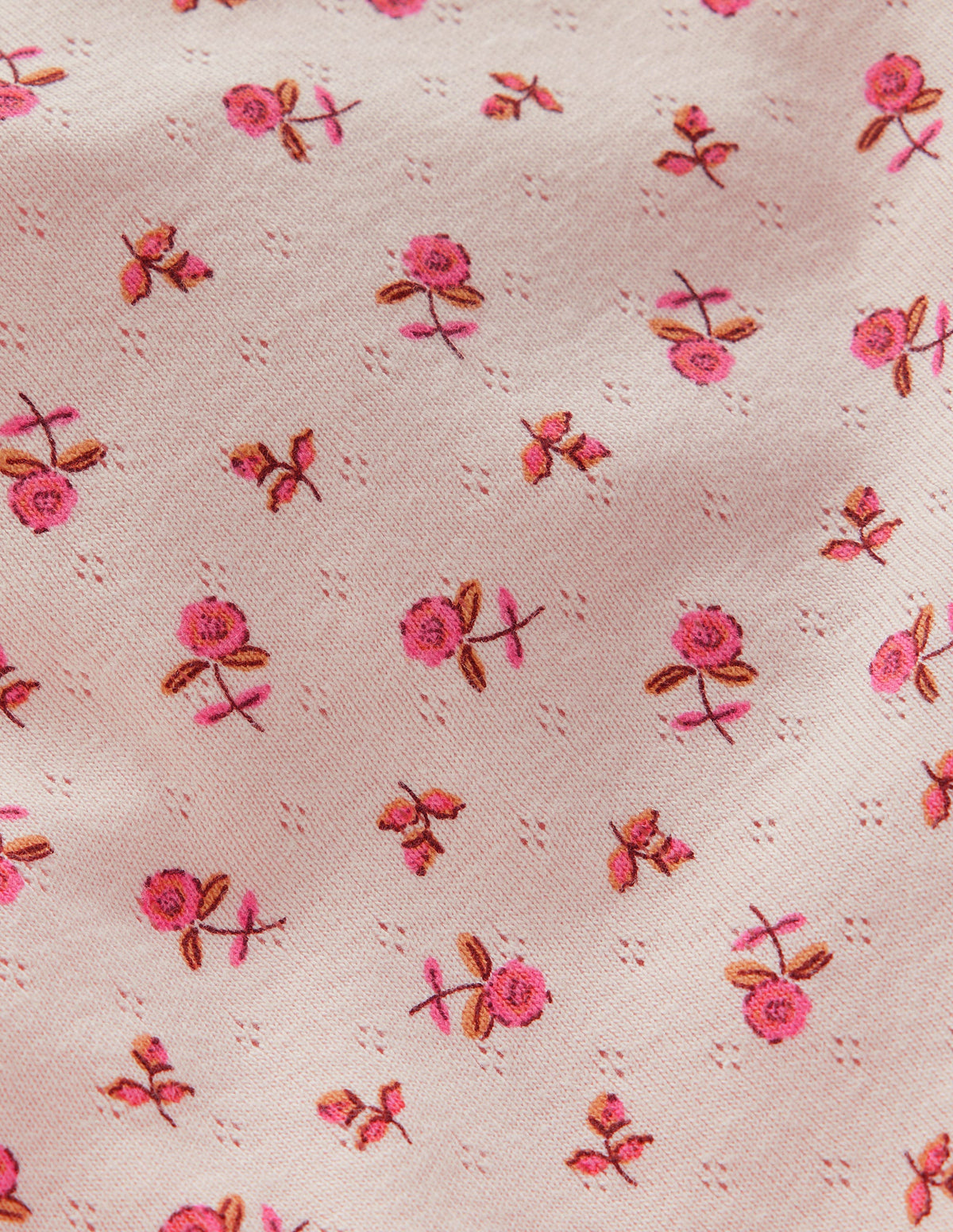 Top en coton et pointelle-Motif petites fleurs rose botanique - Image 2