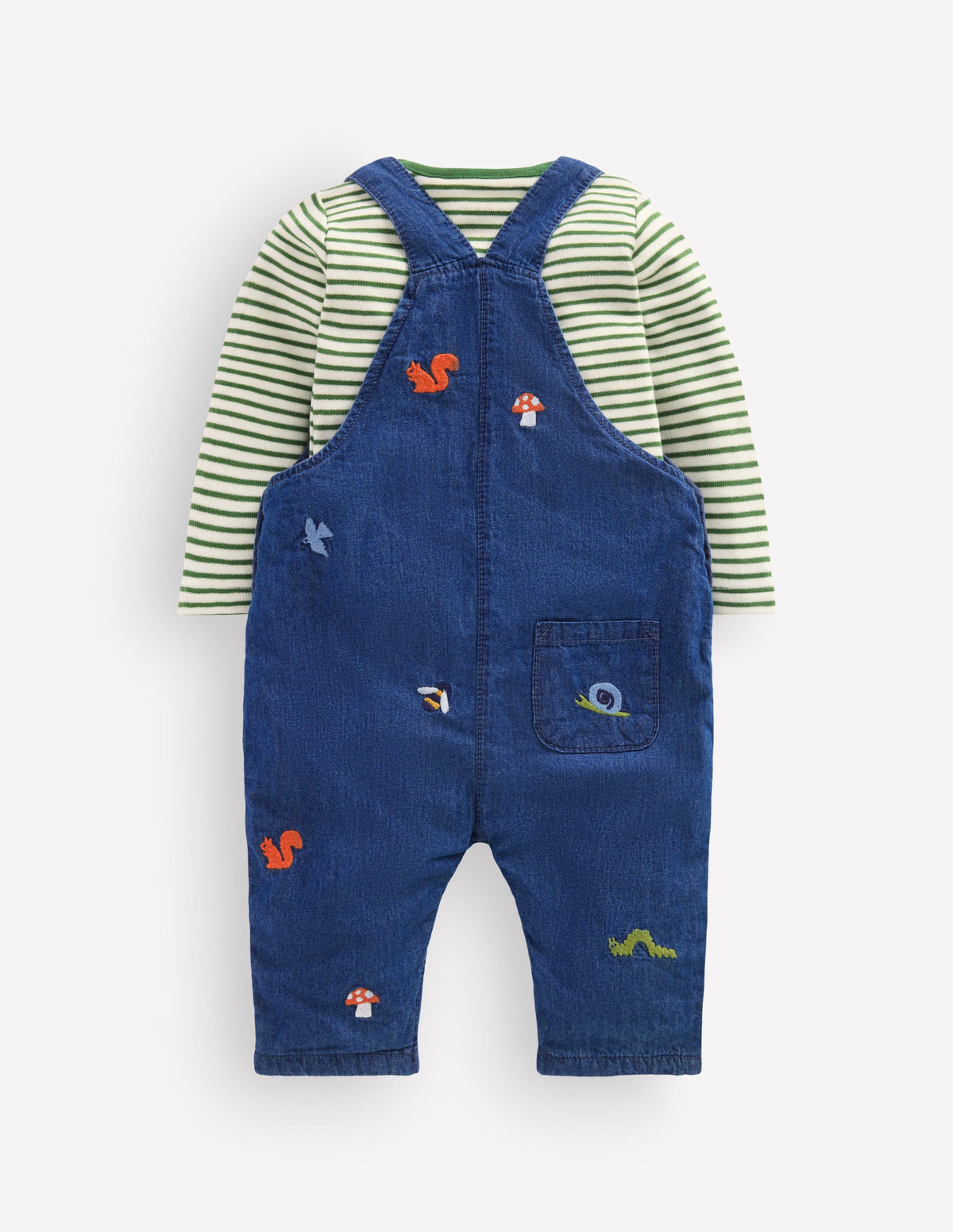 Woven Dungarees Set-Denim Woodland Embroidery - Image 2