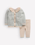 Spielset aus Pointelle-Strick-Hafengrau/Haferbeige Meliert