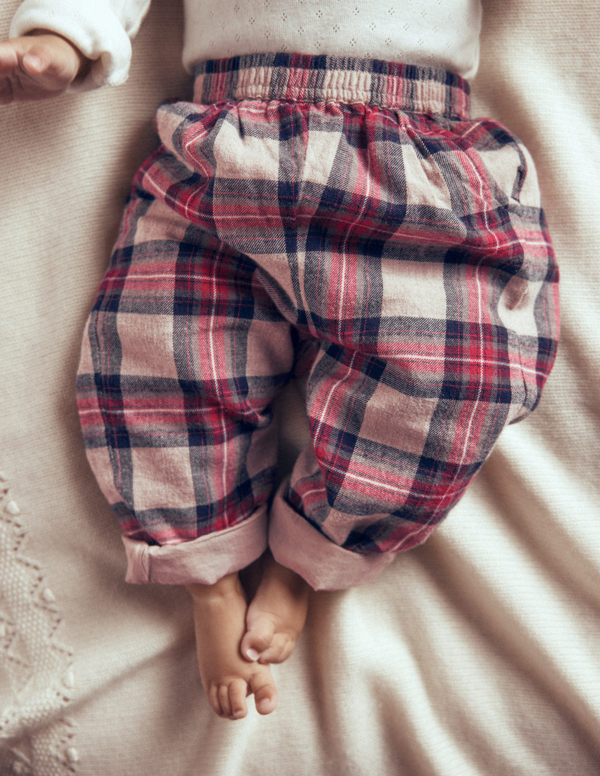 Woven Pull-on Trousers-Oatmeal Check - Image 1