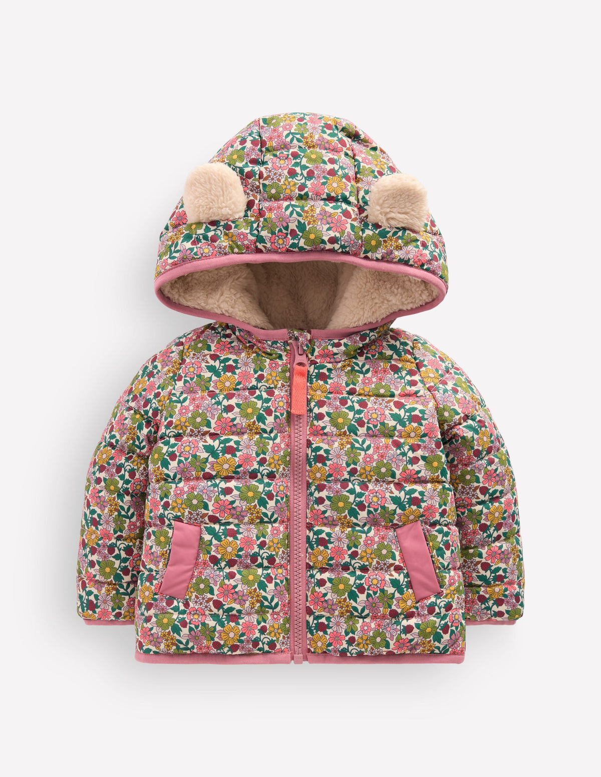 Pufferjacke mit kuscheligem Futter-Papyrus Himbeer Blumenmuster - Image 1