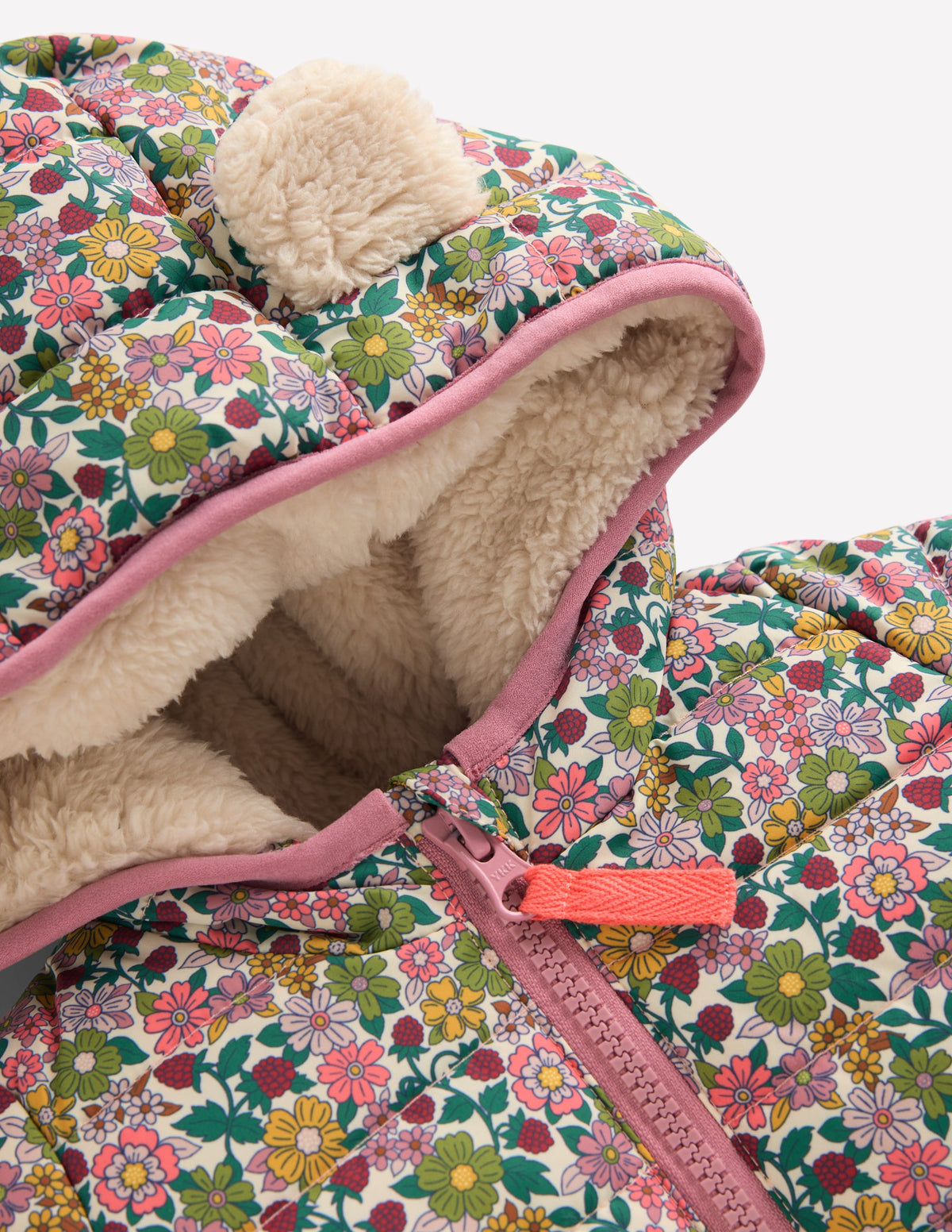 Pufferjacke mit kuscheligem Futter-Papyrus Himbeer Blumenmuster - Image 4