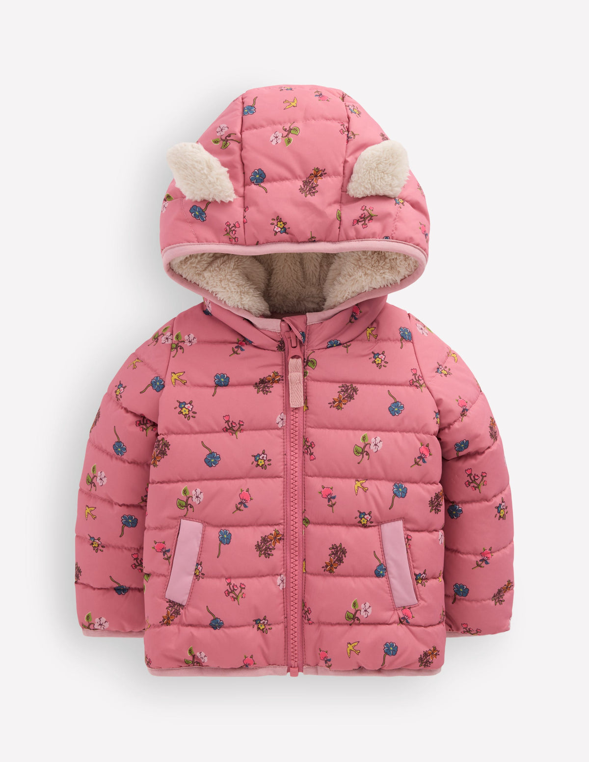 Doudoune doublée cosy-Motif fleurs espacées rose - Image 1