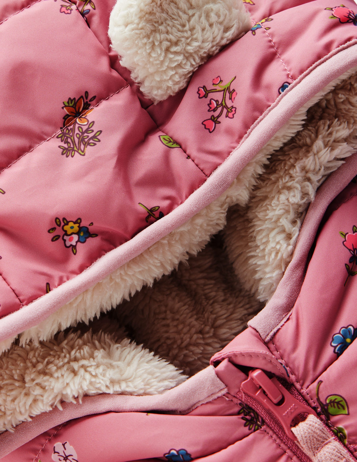 Doudoune doublée cosy-Motif fleurs espacées rose-2