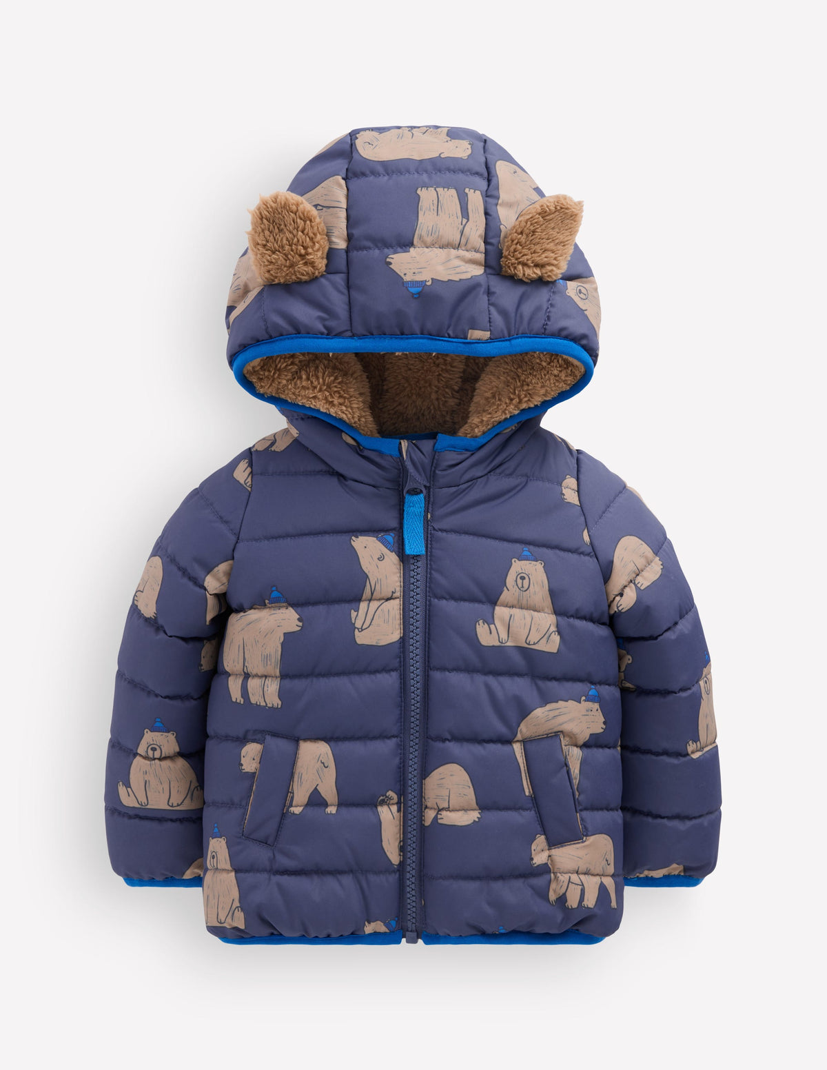 Cosy Lined Puffer Jacket-Navy Baby Bears-1