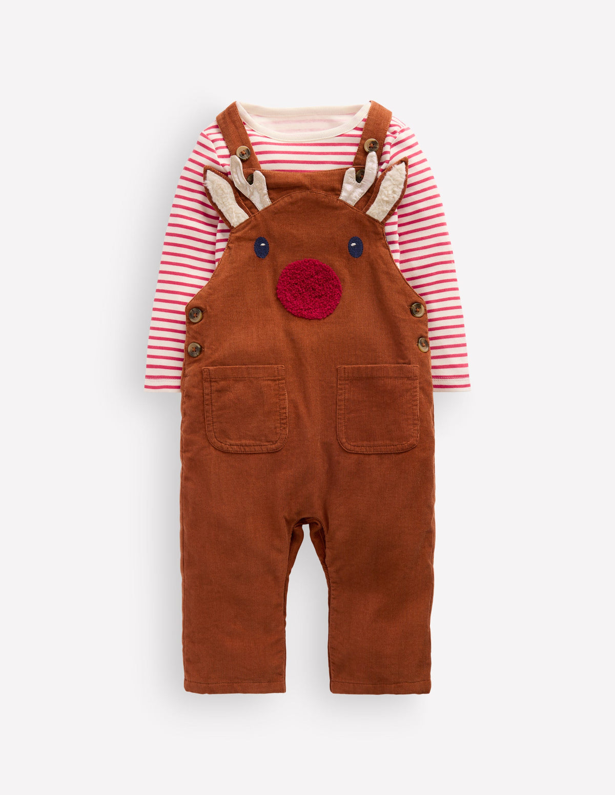 Originelle Cord-Latzhose im Set-Braun Rentier - Image 1