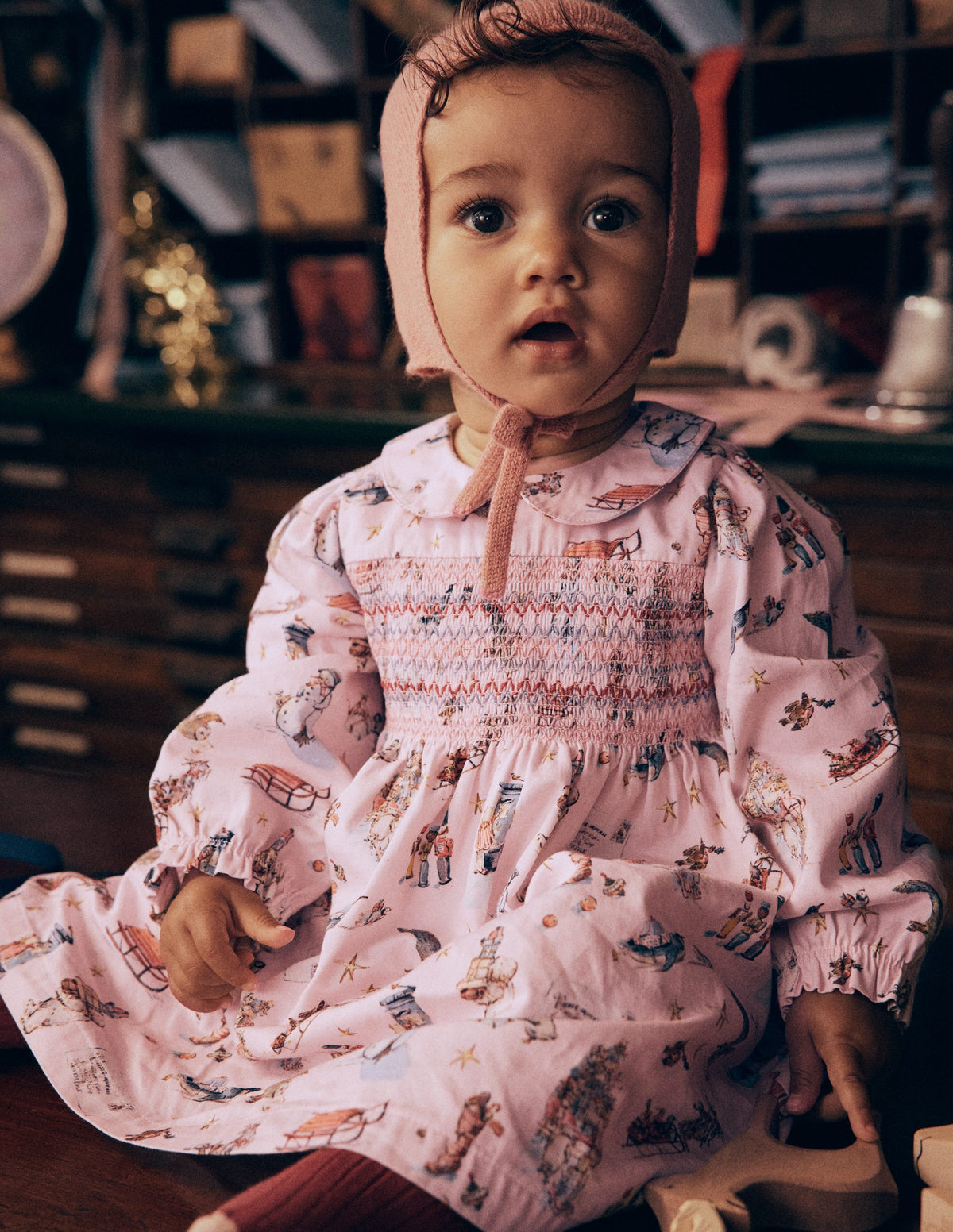 Jolie robe à smocks-Bureau de poste polaire rose - Image 1