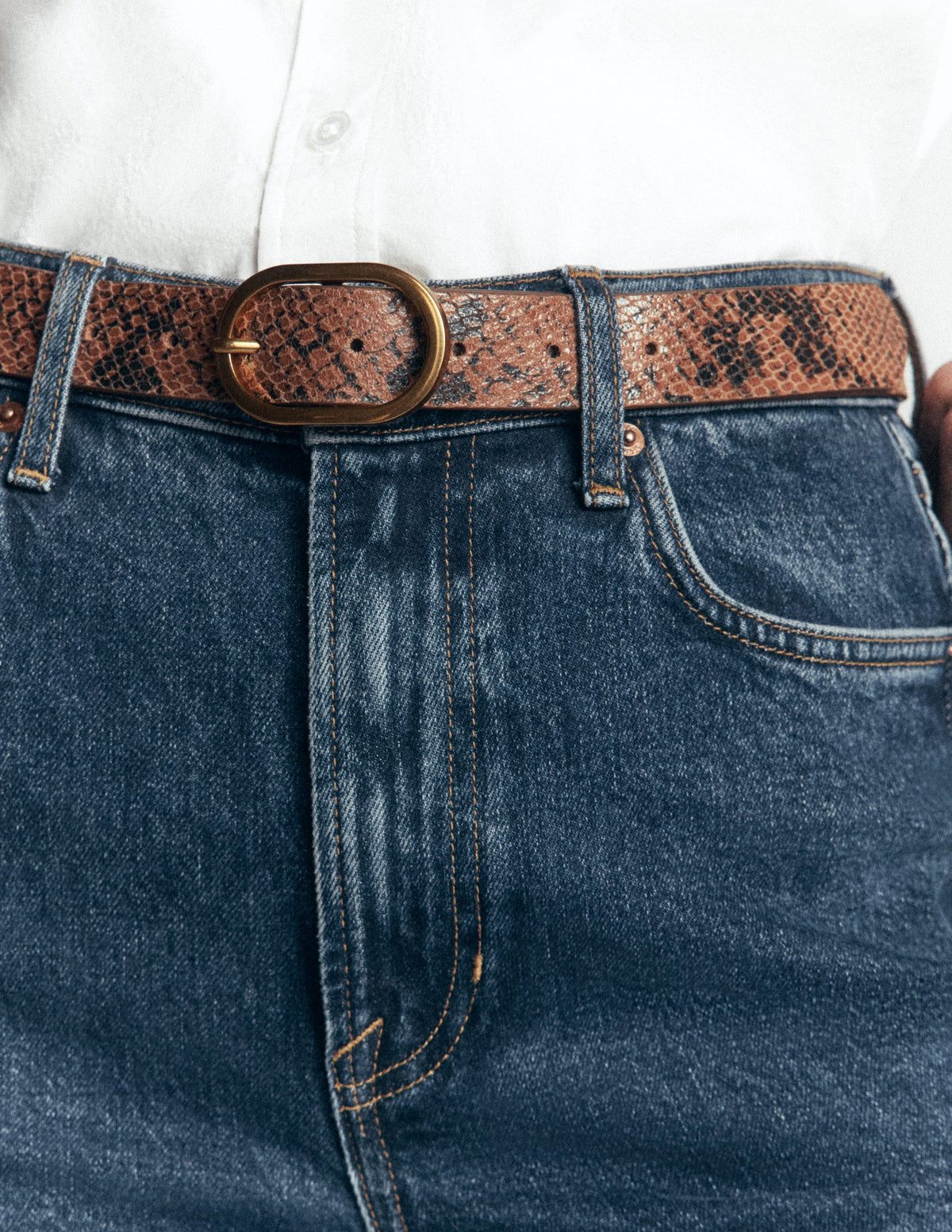 Ceinture classique en cuir-Imprimé serpent marron-1