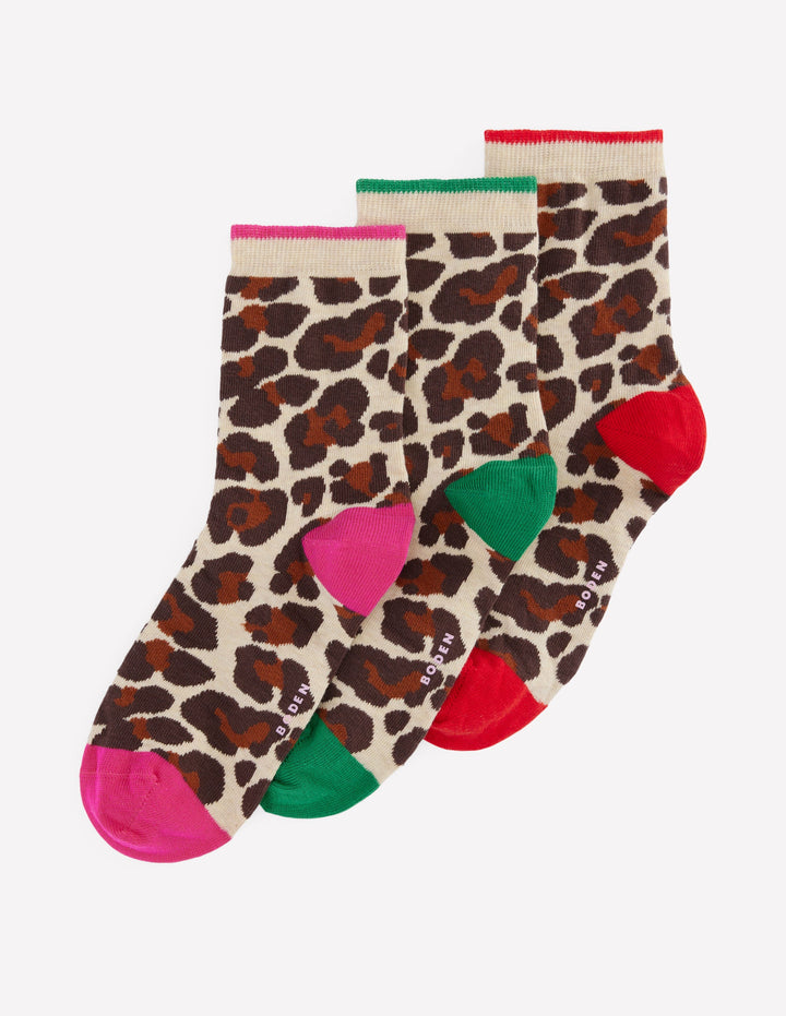 3 paires de chaussettes fantaisie-Léopard multi