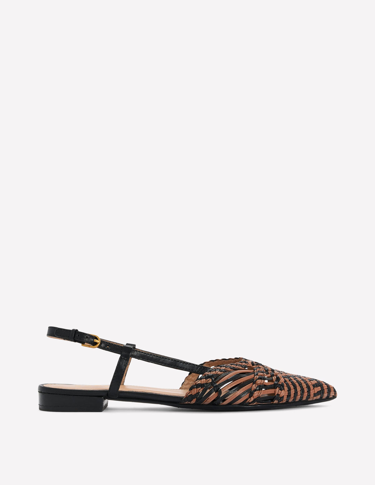 Woven Detail Pointed Flats-Black/ Neutral - Image 1