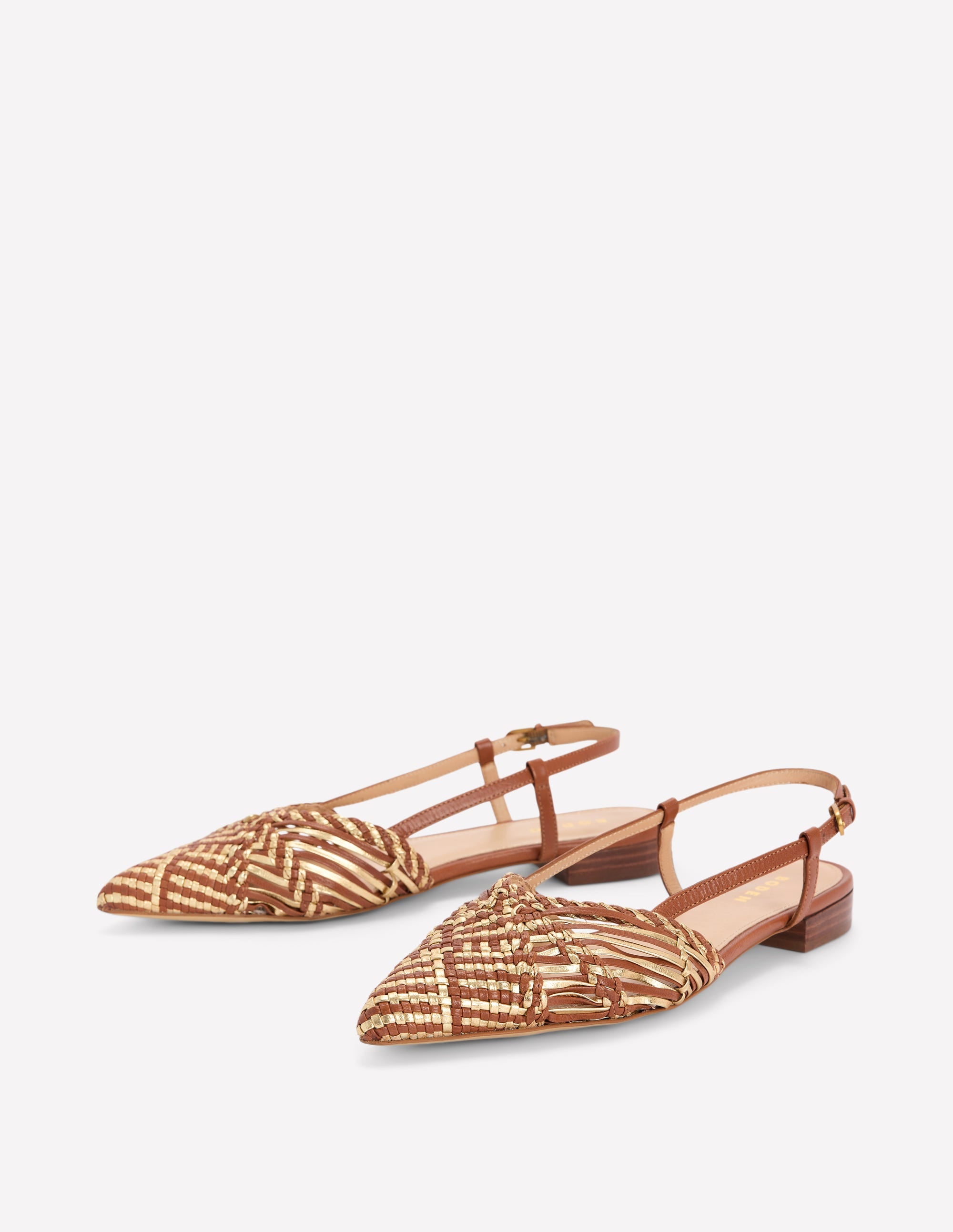 Woven Detail Pointed Flats-Tan/ Gold - Image 3