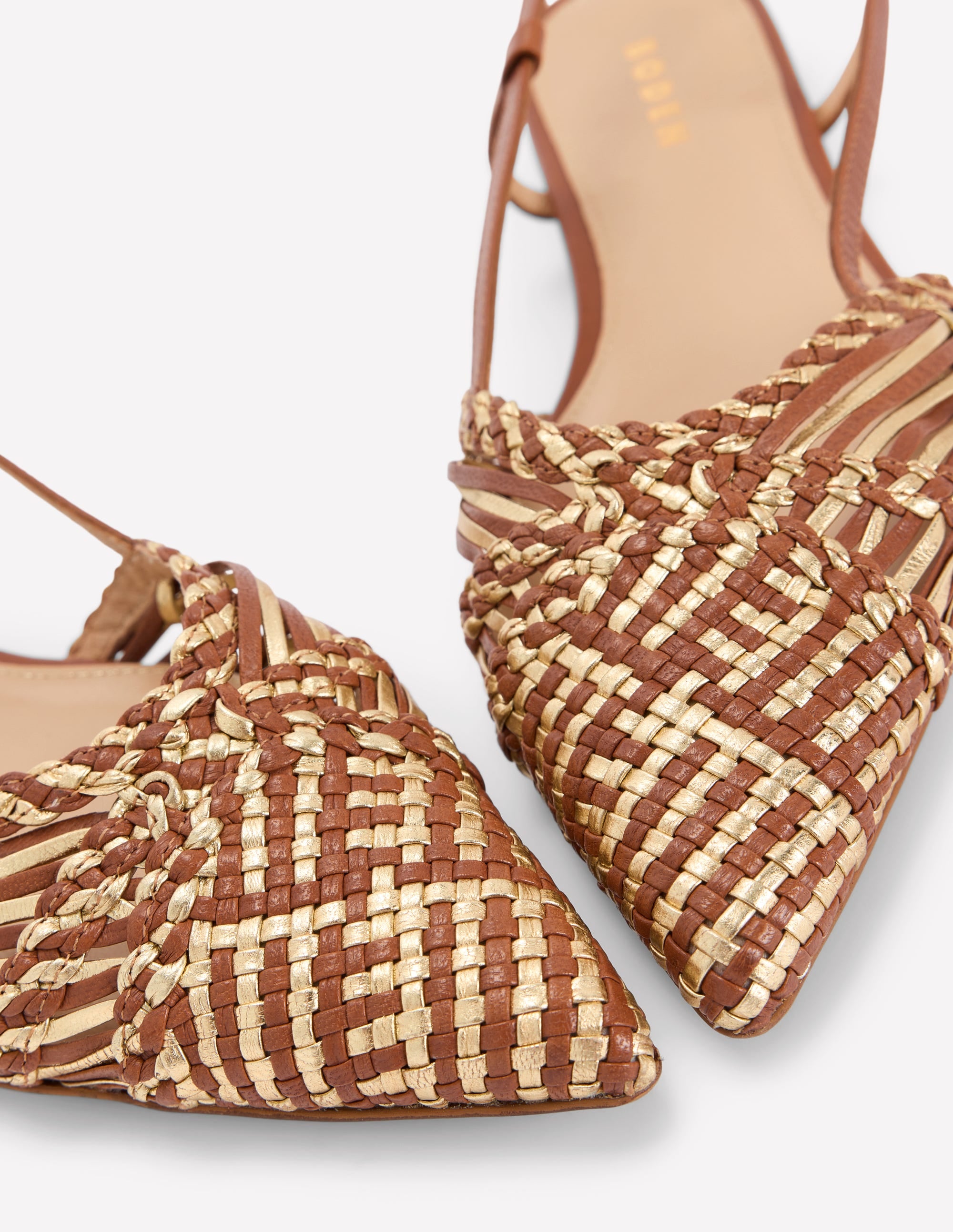Woven Detail Pointed Flats-Tan/ Gold - Image 4