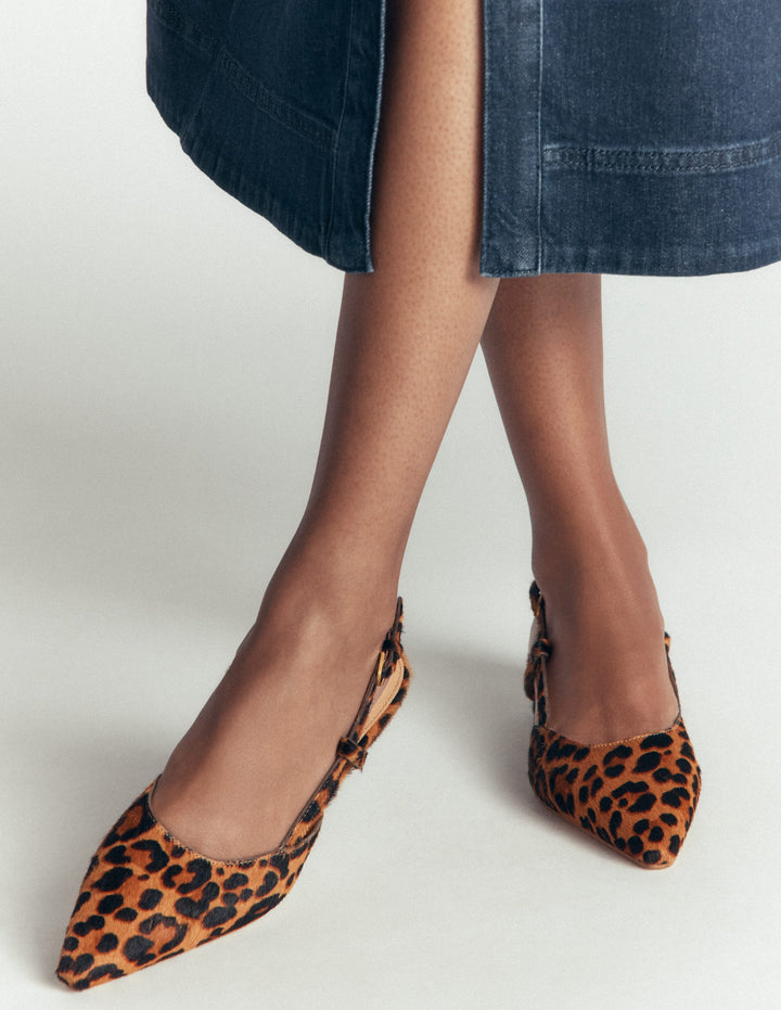 Slingpumps mit Mini-Blockabsatz-Klassisches Leopardenmuster