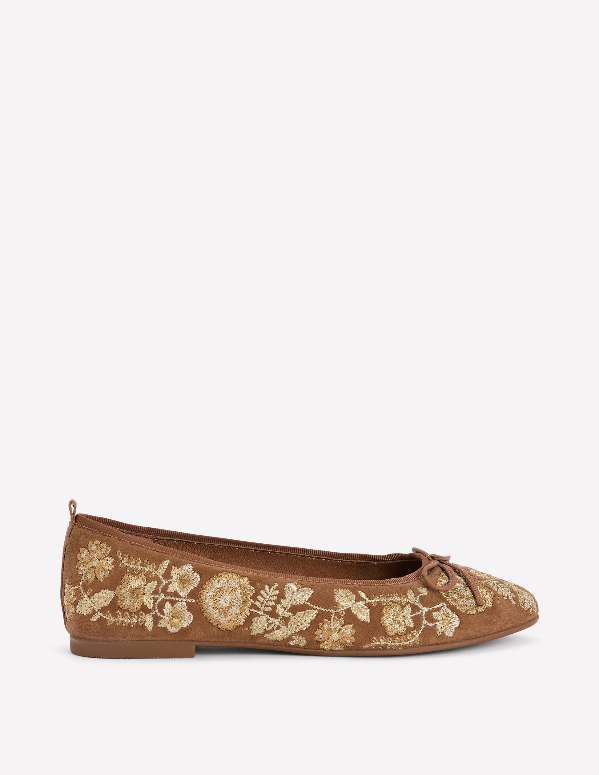 Patti Round Toe Ballet Flats-Gold Embroidered-1