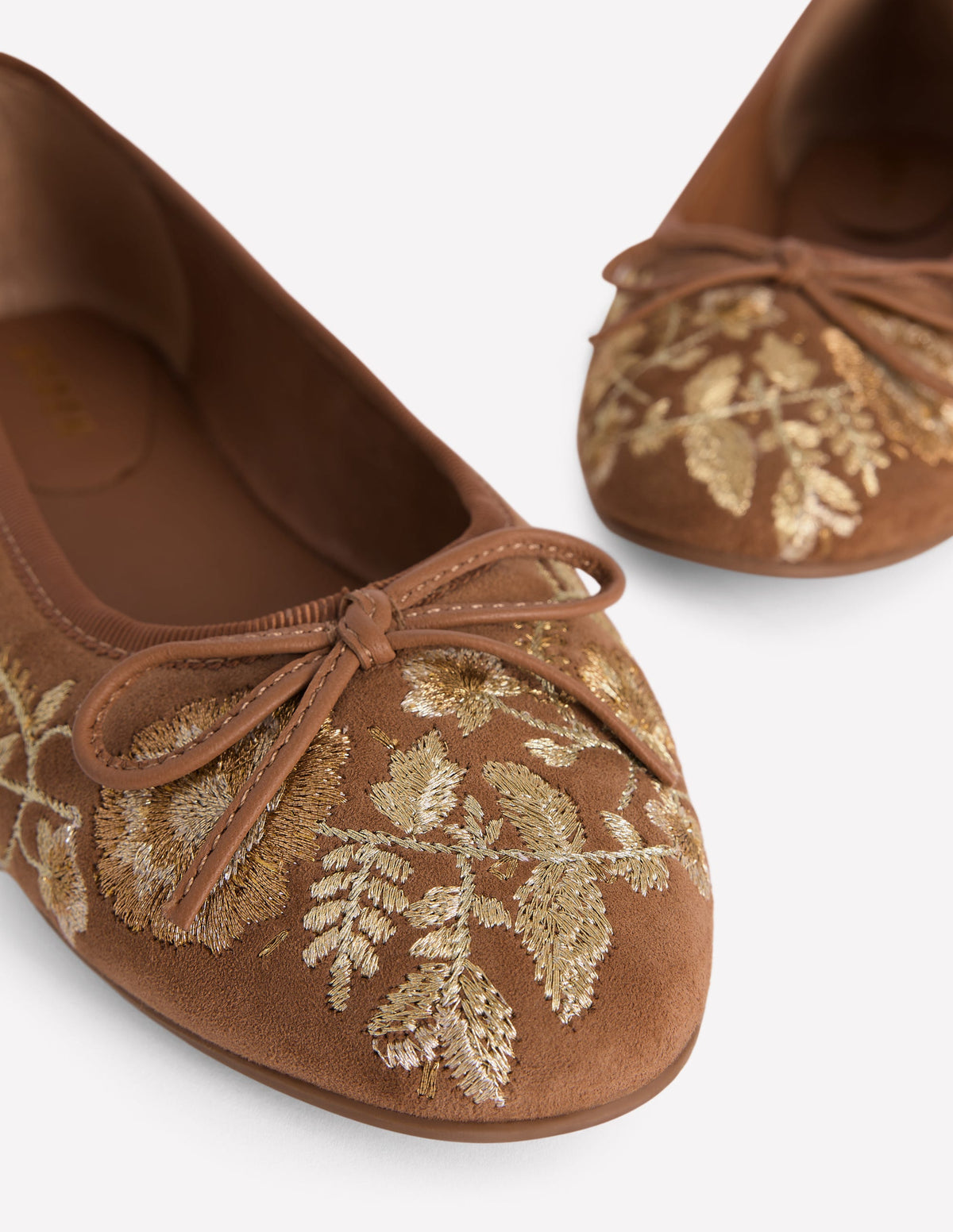 Patti Round Toe Ballet Flats-Gold Embroidered - Image 4