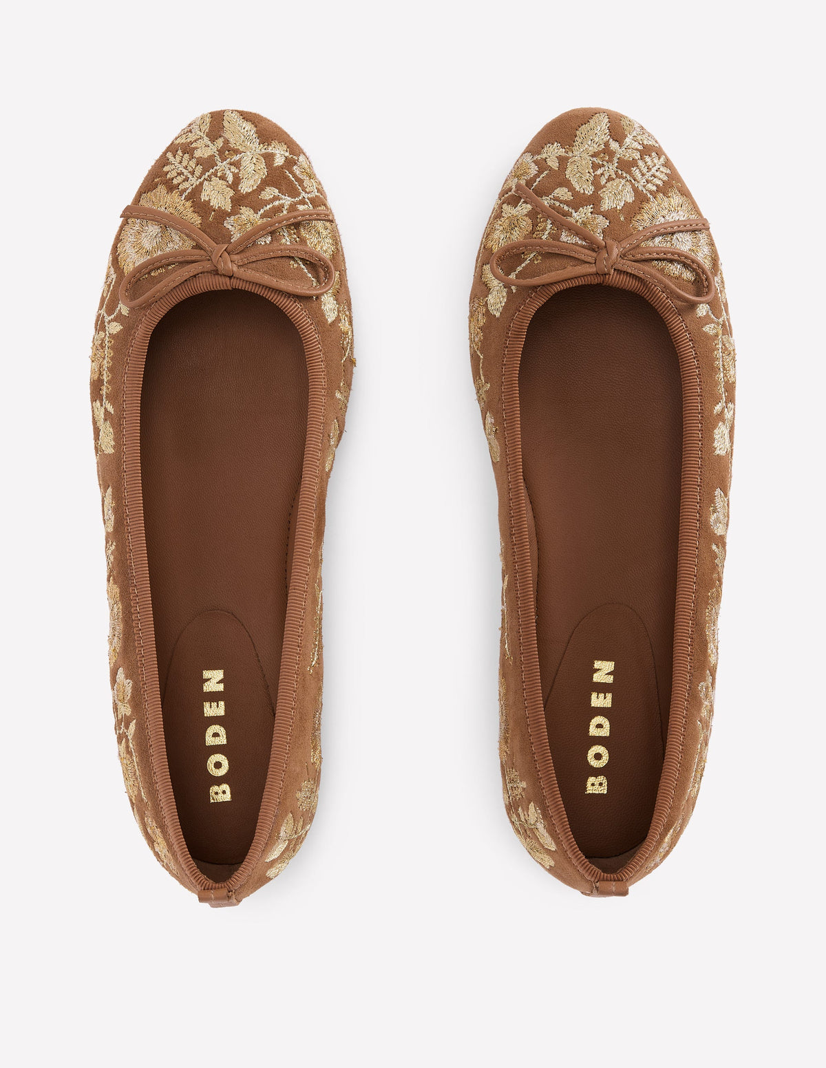 Patti Round Toe Ballet Flats-Gold Embroidered-5