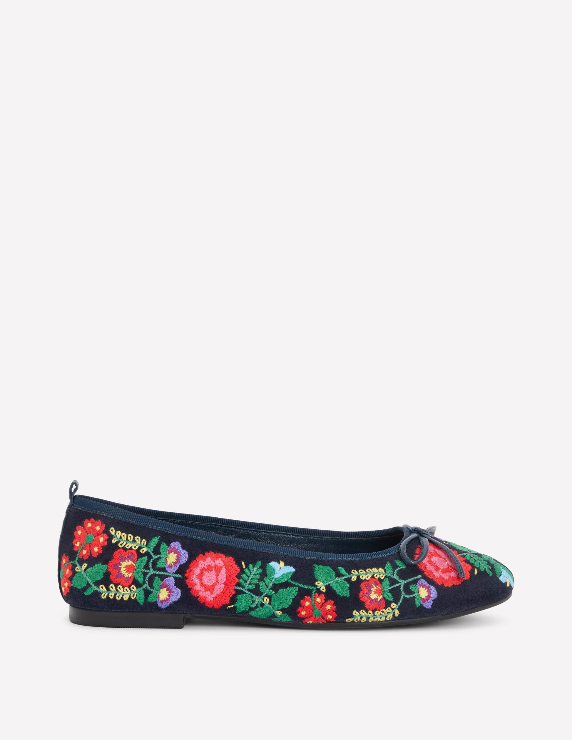 Patti Round Toe Ballet Flats-Navy Embroidered-1