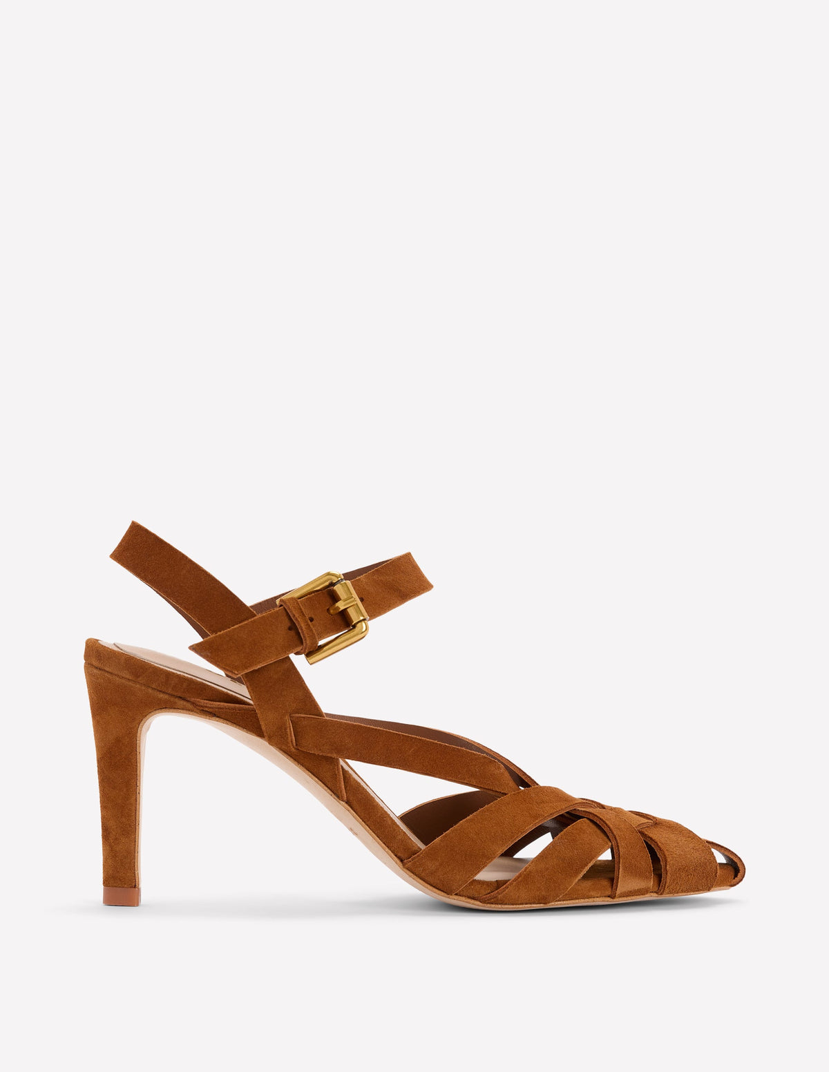 Slotted Strap Heeled Sandals-Tan-1