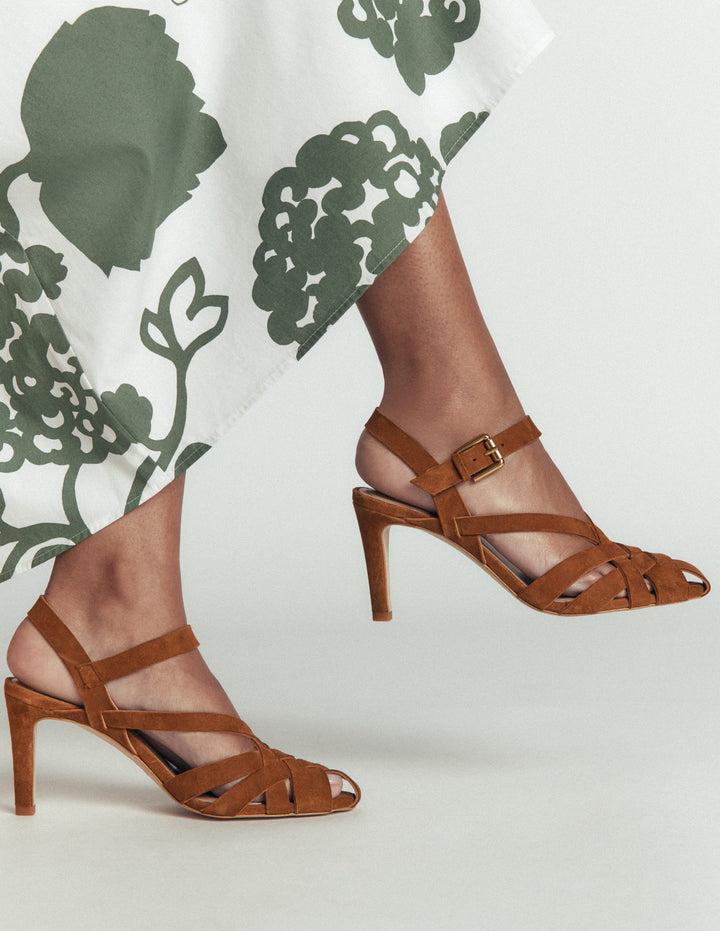 Absatzsandalen mit Riemendesign-Hellbraun
