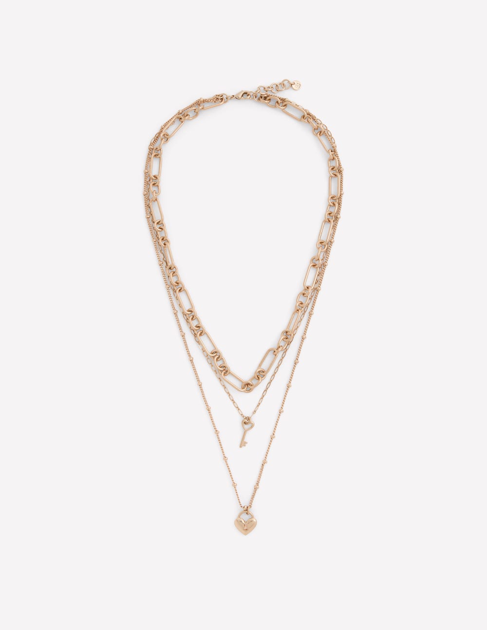 Mehrlagige Halskette mit Liebesschloss-Gold-1