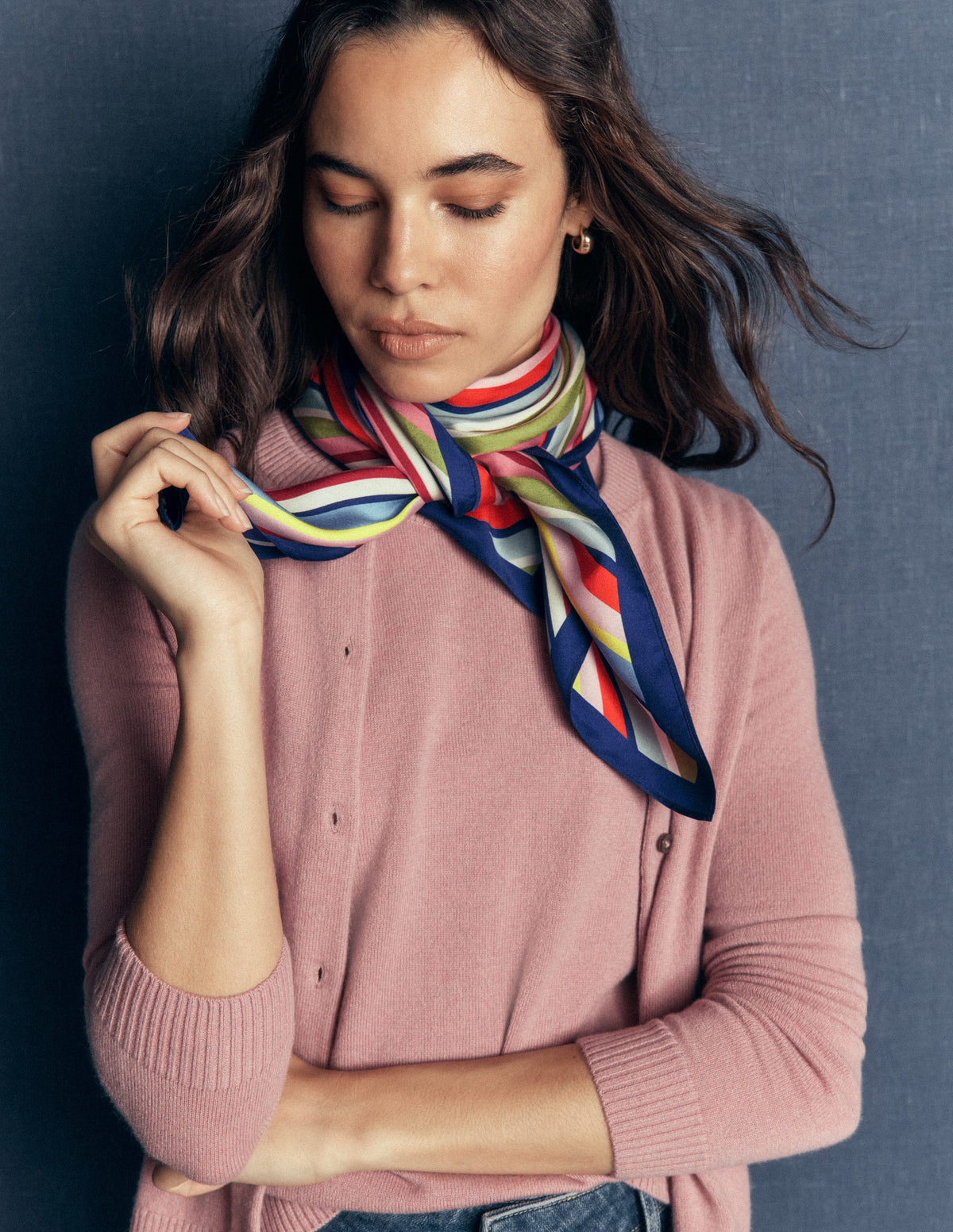 Elisabeth Large Silk Scarf-Multi, Diagonal Rainbow Stripe - Image 3